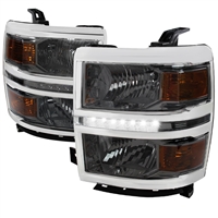 2014 - 2015 Chevy Silverado 1500 Euro Style DRL Headlights - Smoke