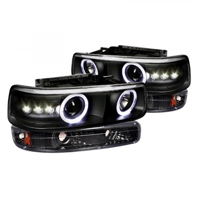 1999 - 2002 Chevy Silverado Projector LED Halo Headlights + Bumper Lights - Black