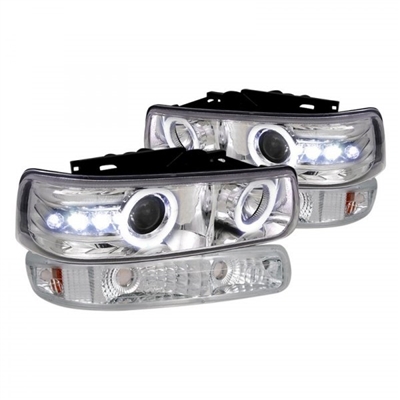 1999 - 2002 Chevy Silverado Projector LED Halo Headlights + Bumper Lights - Chrome