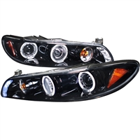 1997 - 2003 Pontiac Grand Prix 1PC Projector LED Halo Headlights - Black/Smoke