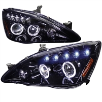 2003 - 2007 Honda Accord Projector LED Halo Headlights - Black/Smoke