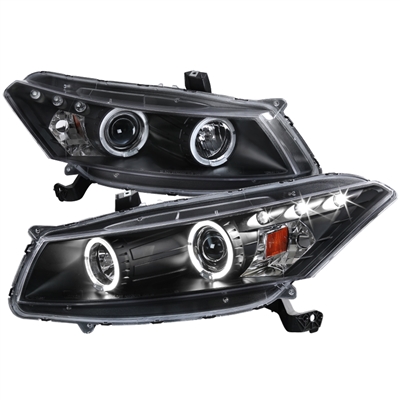2008 - 2012 Honda Accord 2Dr Projector LED Halo Headlights - Black