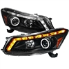 2008 - 2012 Honda Accord 4Dr Projector Switchback DRL LED Halo Headlights - Black