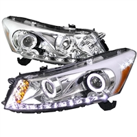 2008 - 2012 Honda Accord 4Dr Projector DRL LED Halo Headlights - Chrome