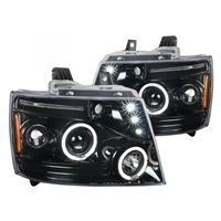2007 - 2013 Chevy Avalanche Projector LED Halo Headlights - Black