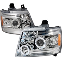 2007 - 2013 Chevy Avalanche Projector LED Halo Headlights - Chrome