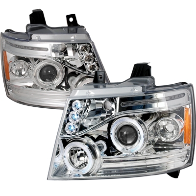 2007 - 2013 Chevy Avalanche Projector LED Halo Headlights - Chrome