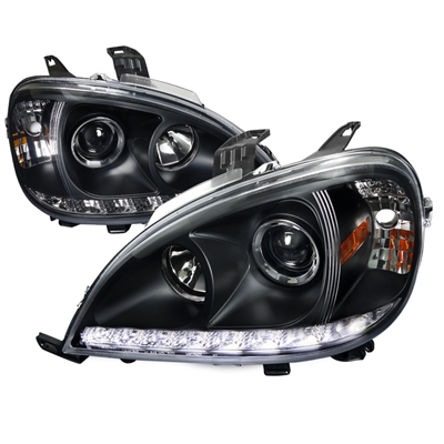 1998 - 2001 Mercedes ML-Class W163 Projector DRL Headlights - Black