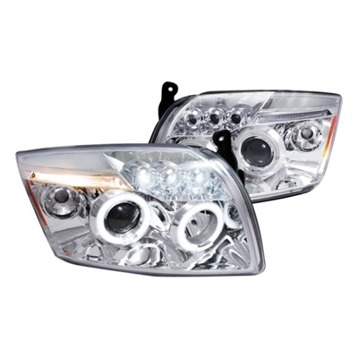 2007 - 2012 Dodge Caliber Projector LED Halo Headlights - Chrome