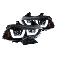 2011 - 2014 Dodge Charger Projector Light Bar DRL Headlights - Gloss Black
