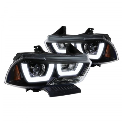 2011 - 2014 Dodge Charger Projector Light Bar DRL Headlights - Gloss Black