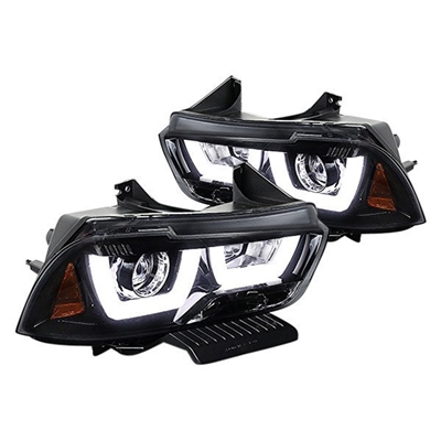 2011 - 2014 Dodge Charger Projector Light Bar DRL Headlights - Black/Smoke
