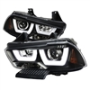 2011 - 2014 Dodge Charger Projector Light Bar DRL Headlights - Black