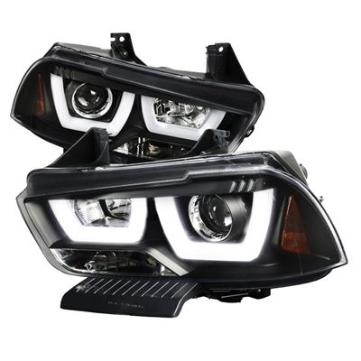 2011 - 2014 Dodge Charger Projector Light Bar DRL Headlights - Black