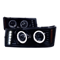 2004 - 2012 GMC Canyon Projector LED Halo Headlights - Black/Smoke