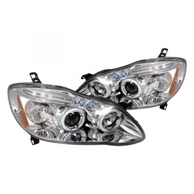 2003 - 2008 Toyota Corolla Projector LED Halo Headlights - Chrome