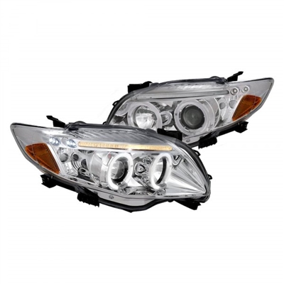 2009 - 2010 Toyota Corolla Projector LED Halo Headlights - Chrome