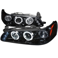 1993 - 1997 Toyota Corolla Projector LED Halo Headlights - Black/Smoke