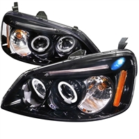 2001 - 2003 Honda Civic 2Dr / 4Dr Projector LED Halo Headlights - Black/Smoke