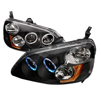 2001 - 2003 Honda Civic 2Dr / 4Dr Projector LED Halo Headlights - Black