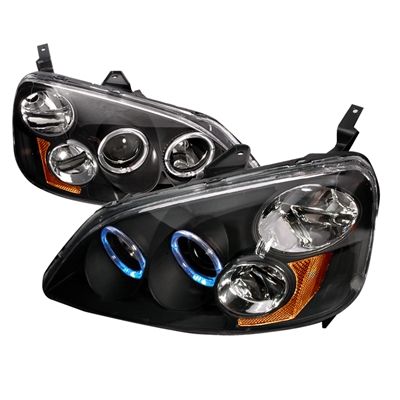 2001 - 2003 Honda Civic 2Dr / 4Dr Projector LED Halo Headlights - Black