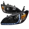 2004 - 2005 Honda Civic 2Dr / 4Dr Projector DRL Headlights - Black