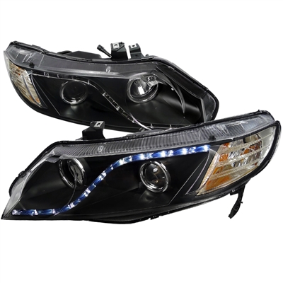 2006 - 2011 Honda Civic 4Dr Projector DRL Headlights - Black