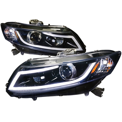 2012 - 2015 Honda Civic 4Dr / HB Projector Light Bar DRL Headlights - Black/Smoke
