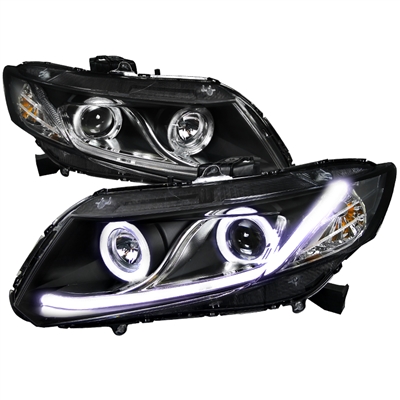 2012 - 2015 Honda Civic 4Dr / HB Projector DRL LED Halo Headlights - Black