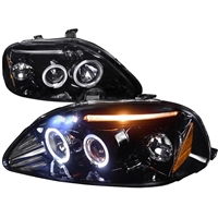 1996 - 1998 Honda Civic Projector LED Halo Headlights - Black/Smoke