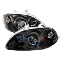 1996 - 1998 Honda Civic Projector LED Halo Headlights - Black