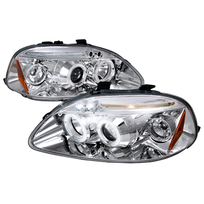 1996 - 1998 Honda Civic Projector LED Halo Headlights - Chrome