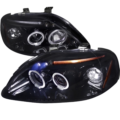 1999 - 2000 Honda Civic Projector LED Halo Headlights - Black/Smoke