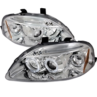 1999 - 2000 Honda Civic Projector LED Halo Headlights - Chrome