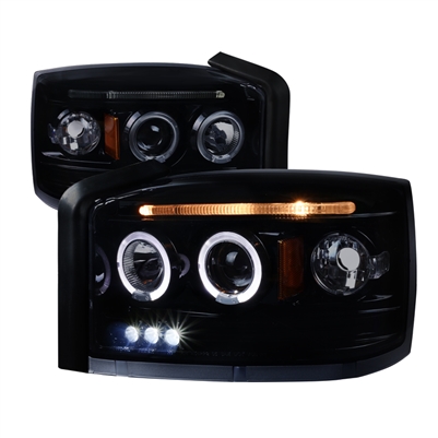 2005 - 2007 Dodge Dakota Projector LED Halo Headlights - Black/Smoke