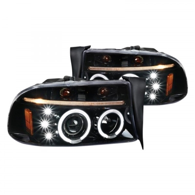 1997 - 2004 Dodge Dakota Projector LED Halo Headlights - Gloss Black