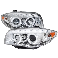 2008 - 2013 BMW 1-Series E82 Projector LED Halo Headlights - Chrome