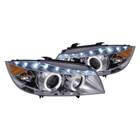 2006 - 2008 BMW 3-Series E90 Projector LED Halo Headlights - Chrome