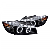 2006 - 2008 BMW 3-Series E90 Projector LED Halo Headlights - Black