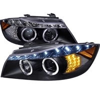 2006 - 2008 BMW 3-Series E90 Projector LED Halo Headlights - Black