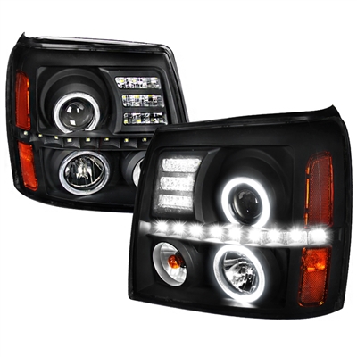 2002 - 2006 Cadillac Escalade Projector DRL LED Halo Headlights - Black