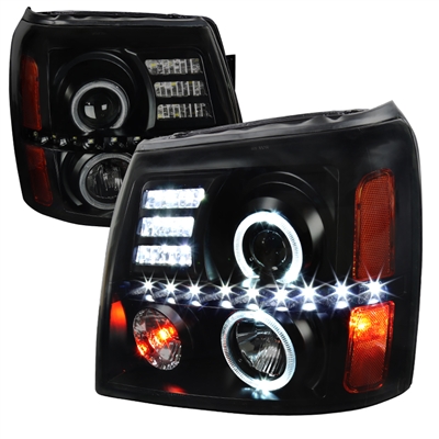 2002 - 2006 Cadillac Escalade Projector DRL LED Halo Headlights - Black/Smoke