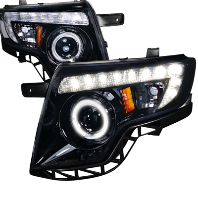 2007 - 2010 Ford Edge Projector DRL LED Halo Headlights - Black/Smoke