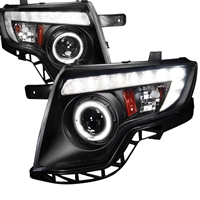 2007 - 2010 Ford Edge Projector DRL LED Halo Headlights - Black