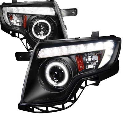 2007 - 2010 Ford Edge Projector DRL LED Halo Headlights - Black