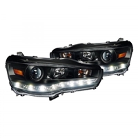 2008 - 2017 Mitsubishi Lancer Projector DRL Headlights - Black