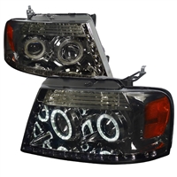 2004 - 2008 Ford F-150 Projector DRL LED Halo Headlights - Smoke