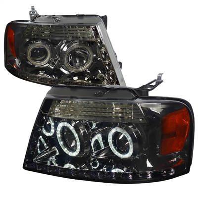2004 - 2008 Ford F-150 Projector DRL LED Halo Headlights - Smoke