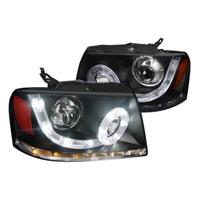 2004 - 2008 Ford F-150 Projector DRL LED Halo Headlights - Black