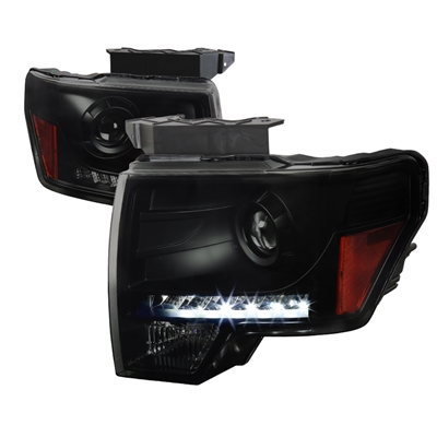 2009 - 2014 Ford F-150 Projector DRL Headlights - Black/Smoke